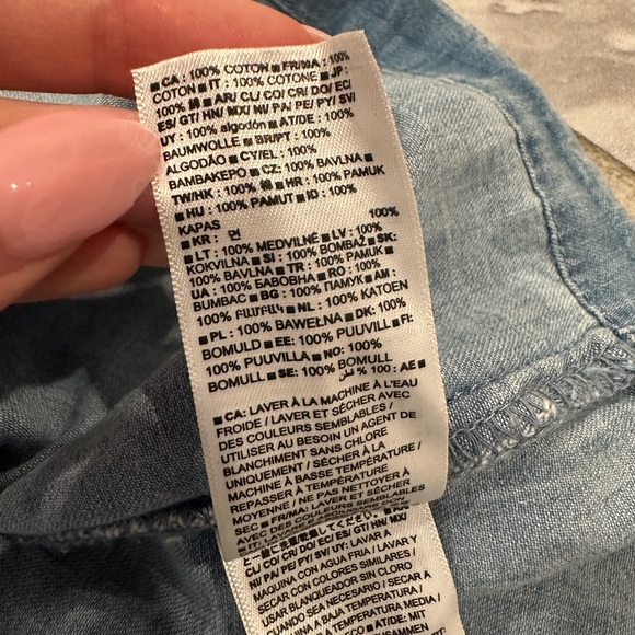 NWT Gap Womens Denim Flowy Short Dress Blue Size Large Petite Puff Sleeves - Picture 9 of 9